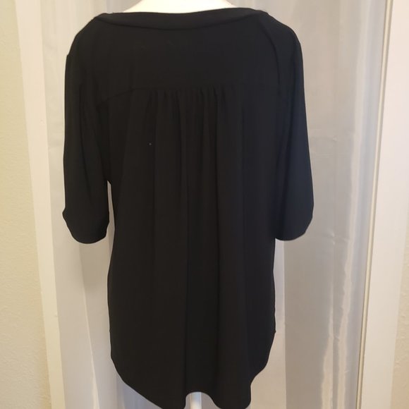 PerSeption Concept Black Pullover Top Short Goldtone Zipper at Neckline Size XL - Picture 6 of 7